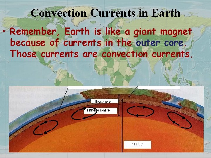 Convection Currents in Earth • Remember, Earth is like a giant magnet because of