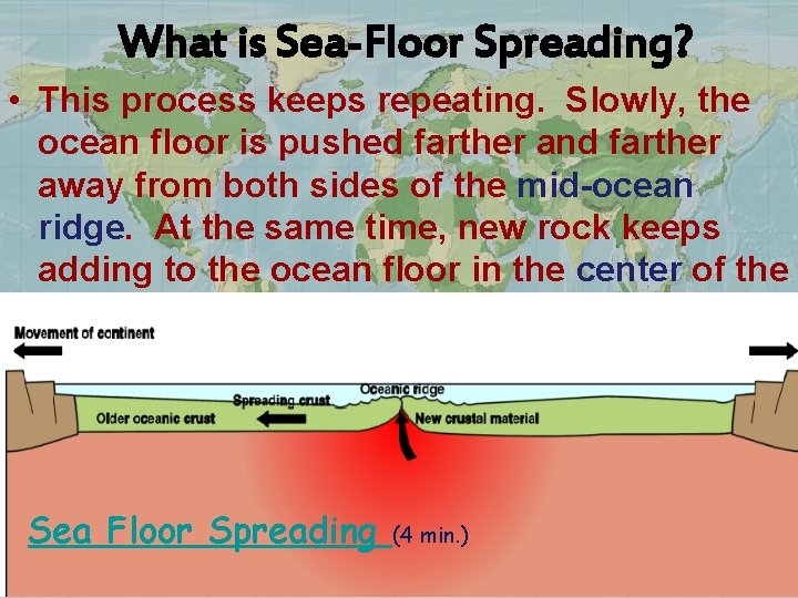 What is Sea-Floor Spreading? • This process keeps repeating. Slowly, the ocean floor is