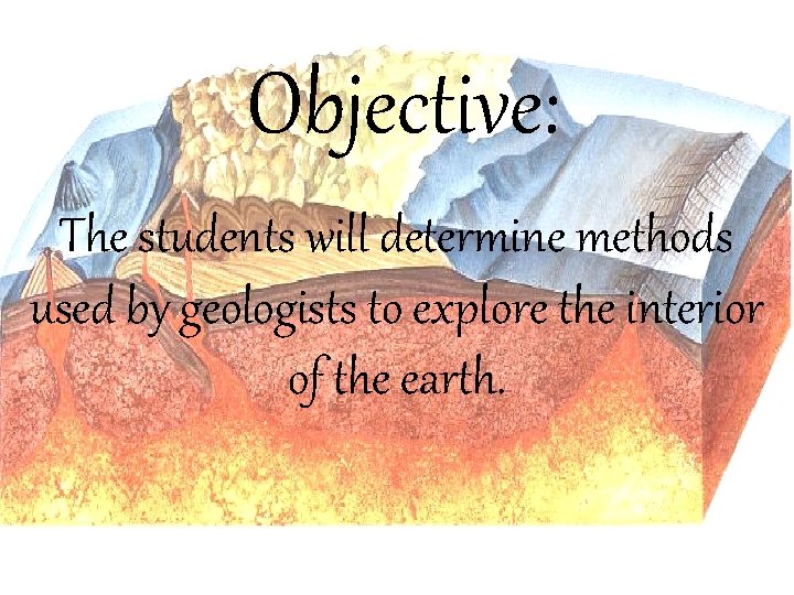 Objective: The students will determine methods used by geologists to explore the interior of