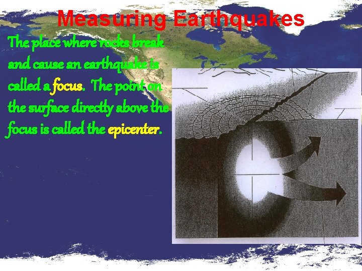 Measuring Earthquakes The place where rocks break and cause an earthquake is called a