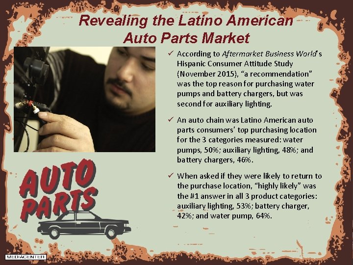 Revealing the Latino American Auto Parts Market ü According to Aftermarket Business World’s Hispanic