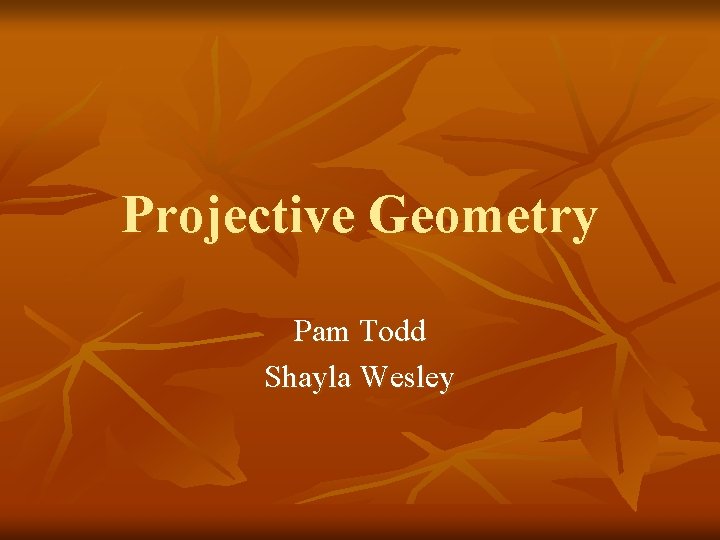 Projective Geometry Pam Todd Shayla Wesley 