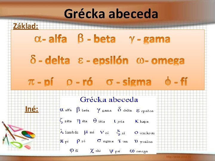 Základ: Iné: Grécka abeceda 