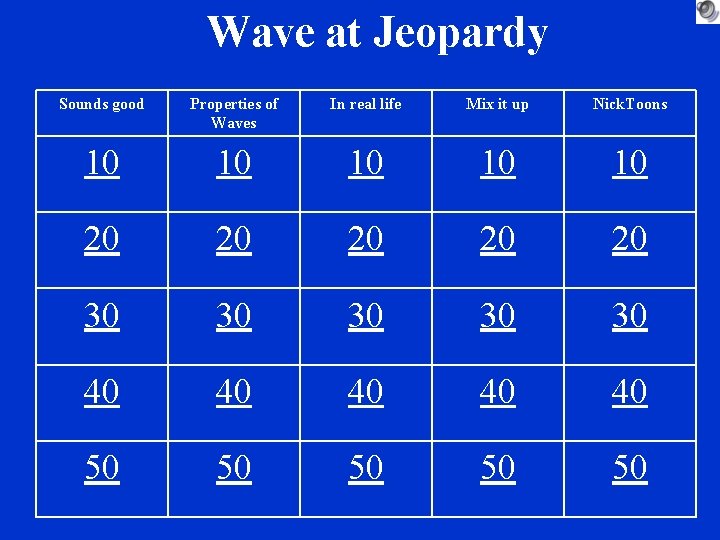 Wave at Jeopardy Sounds good Properties of Waves In real life Mix it up Wave at Jeopardy Sounds good Properties of Waves In real life Mix it up