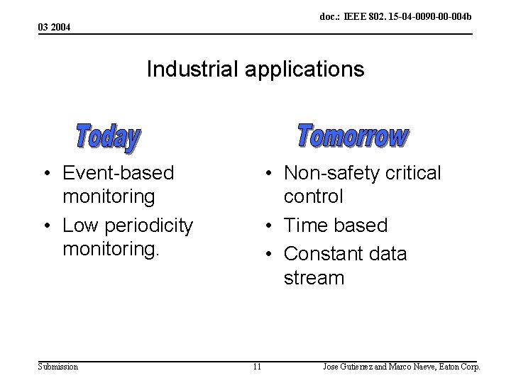 doc. : IEEE 802. 15 -04 -0090 -00 -004 b 03 2004 Industrial applications