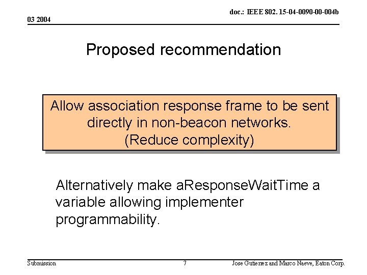 doc. : IEEE 802. 15 -04 -0090 -00 -004 b 03 2004 Proposed recommendation