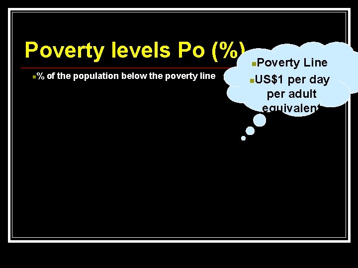 Poverty levels Po (%) % of the population below the poverty line n Poverty