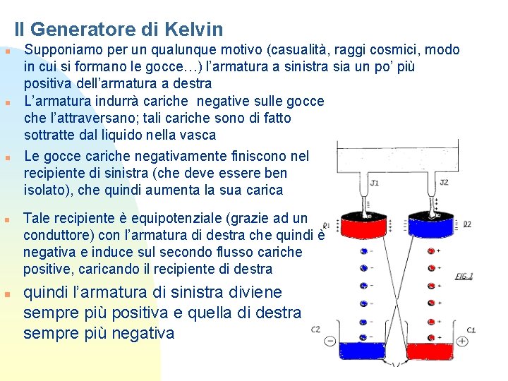 Il Generatore di Kelvin n n Supponiamo per un qualunque motivo (casualità, raggi cosmici,