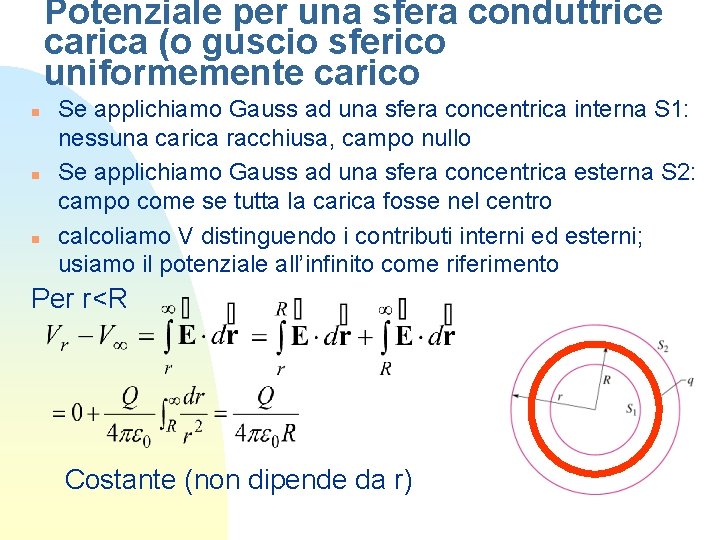 Potenziale per una sfera conduttrice carica (o guscio sferico uniformemente carico n n n