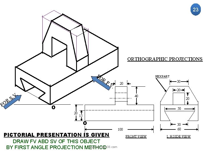 23 ORTHOGRAPHIC PROJECTIONS FO R HEX PART F. V . F OR 30 20