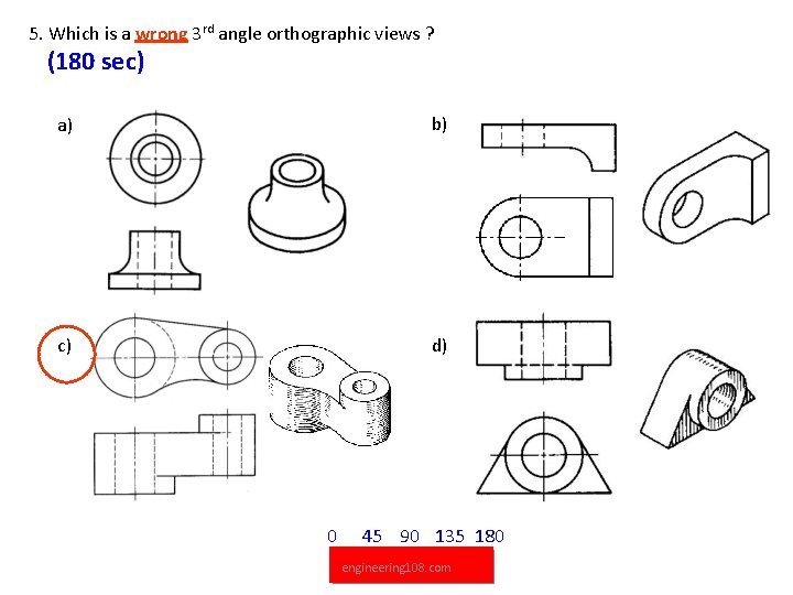 5. Which is a wrong 3 rd angle orthographic views ? (180 sec) a)