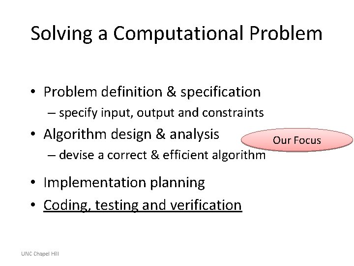 Solving a Computational Problem • Problem definition & specification – specify input, output and