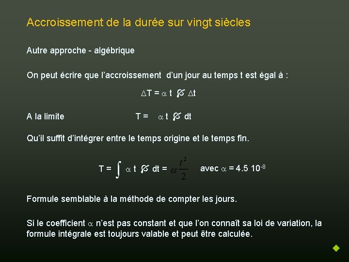 Accroissement de la durée sur vingt siècles Autre approche - algébrique On peut écrire