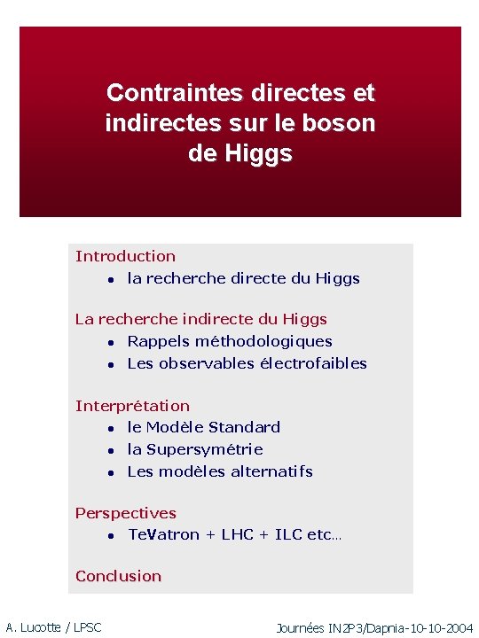 Contraintes directes et indirectes sur le boson de Higgs Introduction l la recherche directe