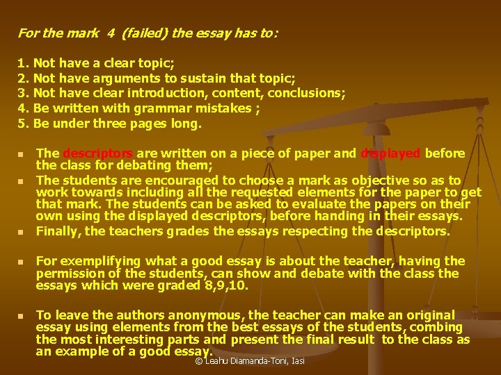 For the mark 4 (failed) the essay has to: 1. Not have a clear