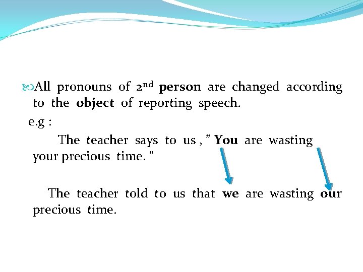  All pronouns of 2 nd person are changed according to the object of