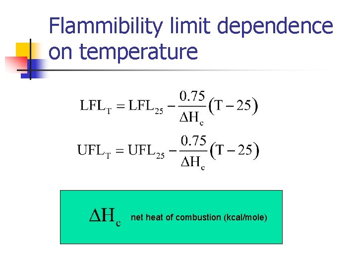 Flammibility limit dependence on temperature net heat of combustion (kcal/mole) 