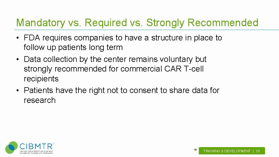 Mandatory vs. Required vs. Strongly Recommended • FDA requires companies to have a structure