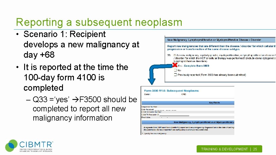 Reporting a subsequent neoplasm • Scenario 1: Recipient develops a new malignancy at day