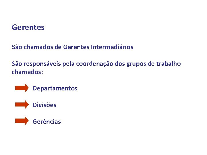 Gerentes São chamados de Gerentes Intermediários São responsáveis pela coordenação dos grupos de trabalho