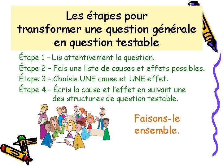 Les étapes pour transformer une question générale en question testable Étape 1 – Lis