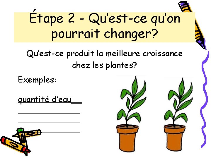 Étape 2 - Qu’est-ce qu’on pourrait changer? Qu’est-ce produit la meilleure croissance chez les