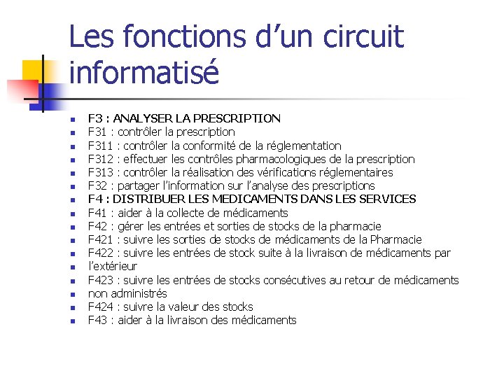 Les fonctions d’un circuit informatisé n n n n F 3 : ANALYSER LA