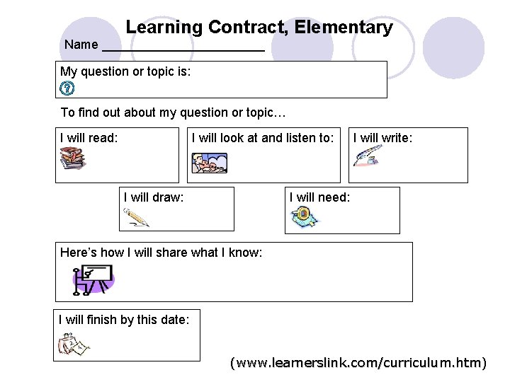 Learning Contract, Elementary Name ____________ My question or topic is: To find out about