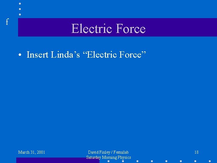 f Electric Force • Insert Linda’s “Electric Force” March 31, 2001 David Finley /