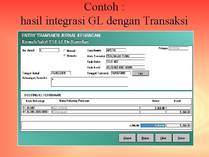 Contoh : hasil integrasi GL dengan Transaksi 