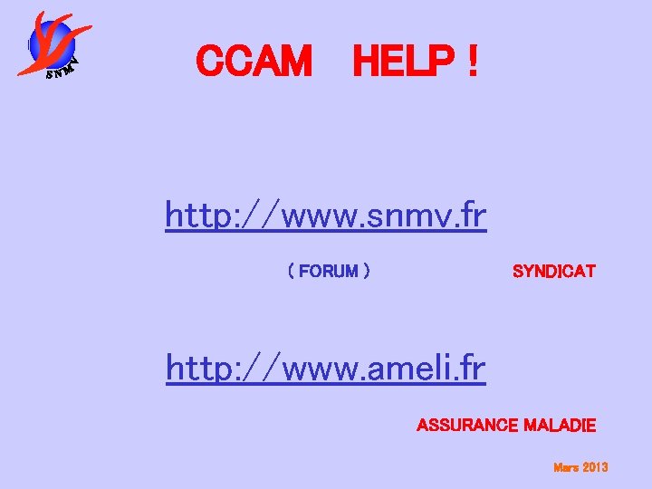 CCAM HELP ! http: //www. snmv. fr ( FORUM ) SYNDICAT http: //www. ameli.