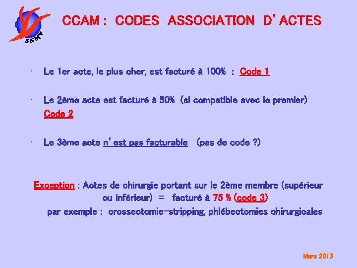 CCAM : CODES ASSOCIATION D’ACTES • Le 1 er acte, le plus cher, est
