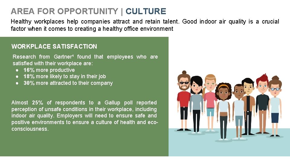 AREA FOR OPPORTUNITY | CULTURE Healthy workplaces help companies attract and retain talent. Good