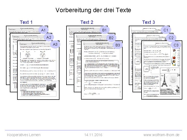 Vorbereitung der drei Texte Text 1 Text 2 A 1 Text 3 B 1