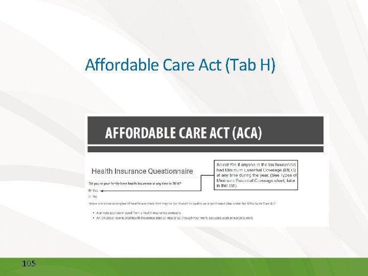 Affordable Care Act (Tab H) 105 