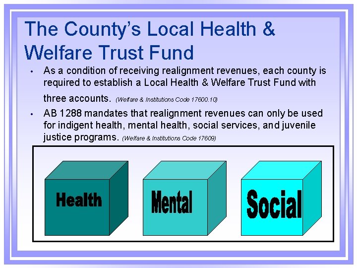 The County’s Local Health & Welfare Trust Fund • As a condition of receiving