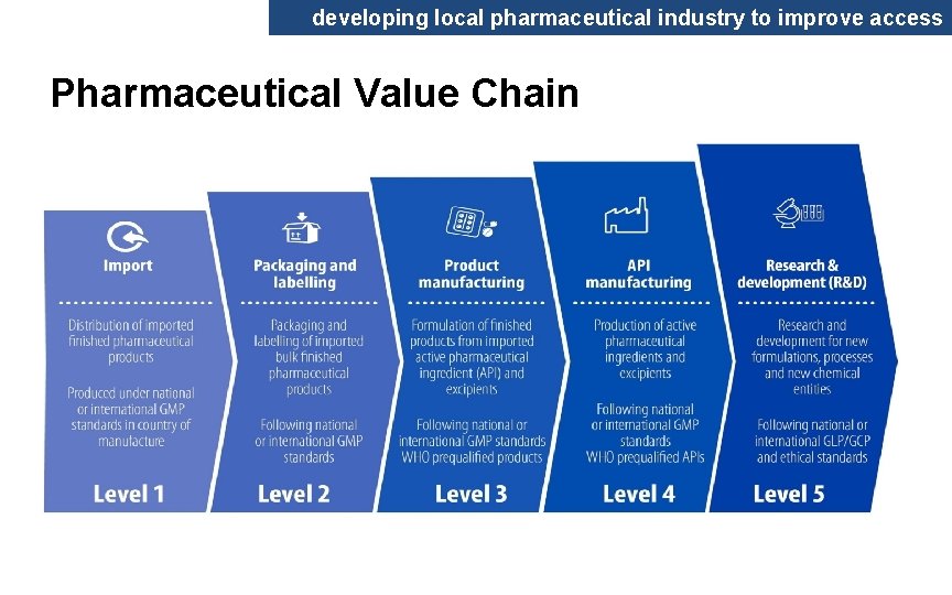 developing local pharmaceutical industry to improve access Pharmaceutical Value Chain 