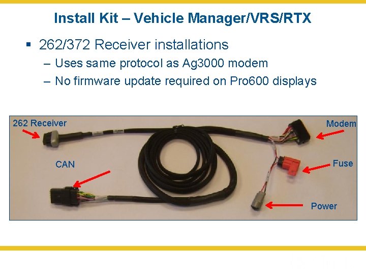 Install Kit – Vehicle Manager/VRS/RTX § 262/372 Receiver installations – Uses same protocol as