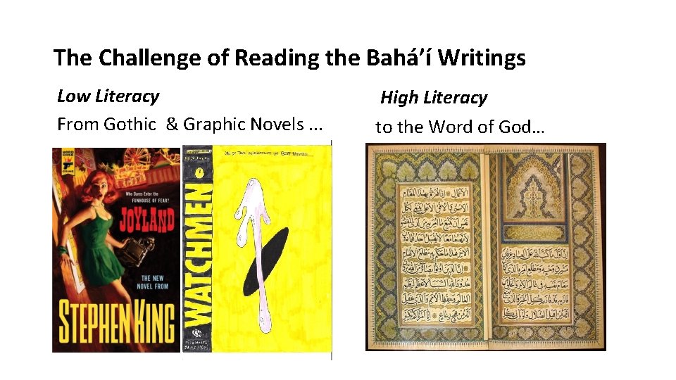 The Challenge of Reading the Bahá’í Writings Low Literacy From Gothic & Graphic Novels. The Challenge of Reading the Bahá’í Writings Low Literacy From Gothic & Graphic Novels.