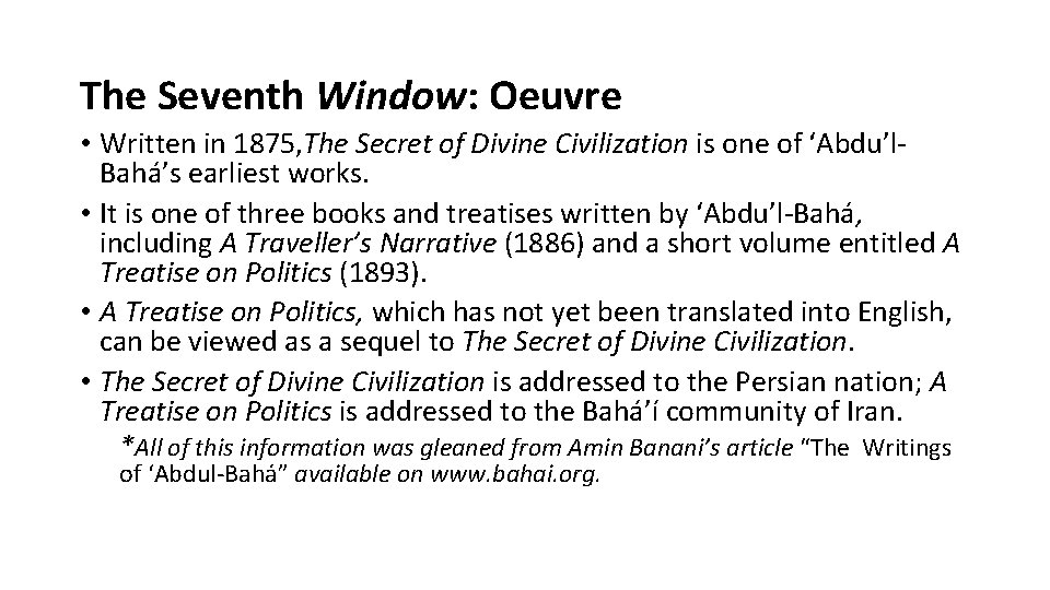 The Seventh Window: Oeuvre • Written in 1875, The Secret of Divine Civilization is