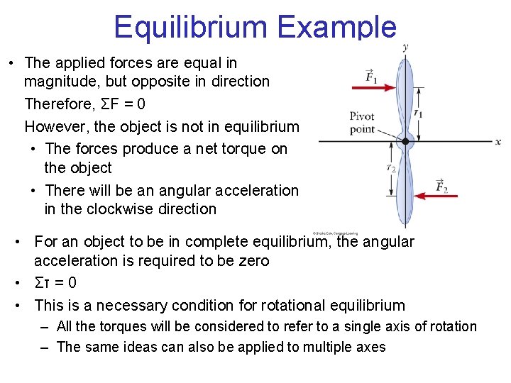 Equilibrium Example • The applied forces are equal in magnitude, but opposite in direction