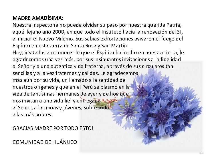 MADRE AMADÍSIMA: Nuestra Inspectoría no puede olvidar su paso por nuestra querida Patria, aquél