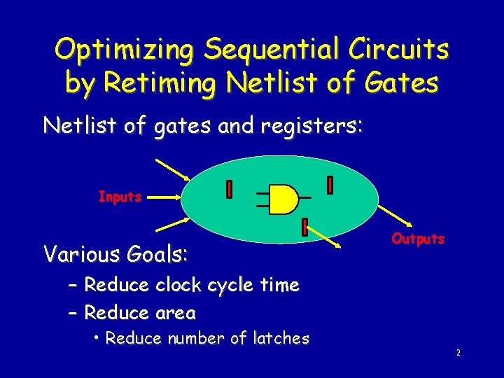 Optimizing Sequential Circuits by Retiming Netlist of Gates Netlist of gates and registers: Inputs