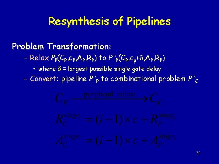 Resynthesis of Pipelines Problem Transformation: – Relax PP(CP, c. P, AP, RP) to P