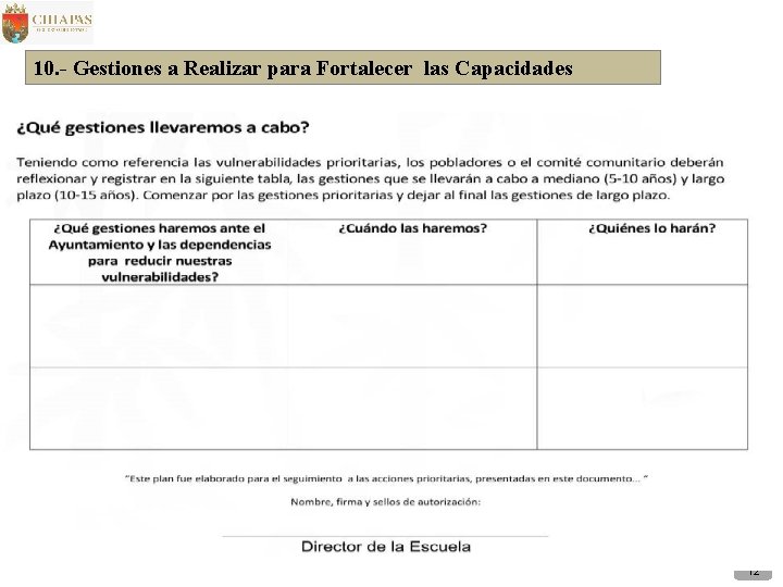 10. - Gestiones a Realizar para Fortalecer las Capacidades 12 