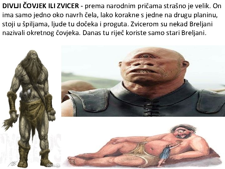 DIVLJI ČOVJEK ILI ZVICER - prema narodnim pričama strašno je velik. On ima samo