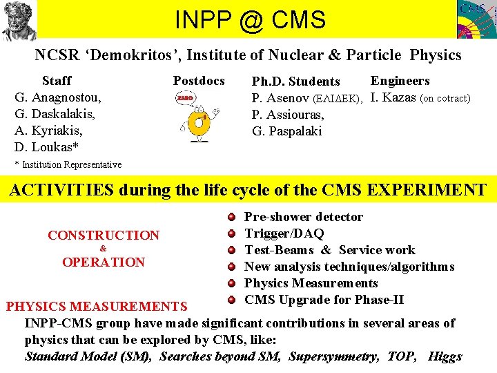 INPP @ CMS NCSR ‘Demokritos’, Institute of Nuclear & Particle Physics Staff G. Anagnostou,