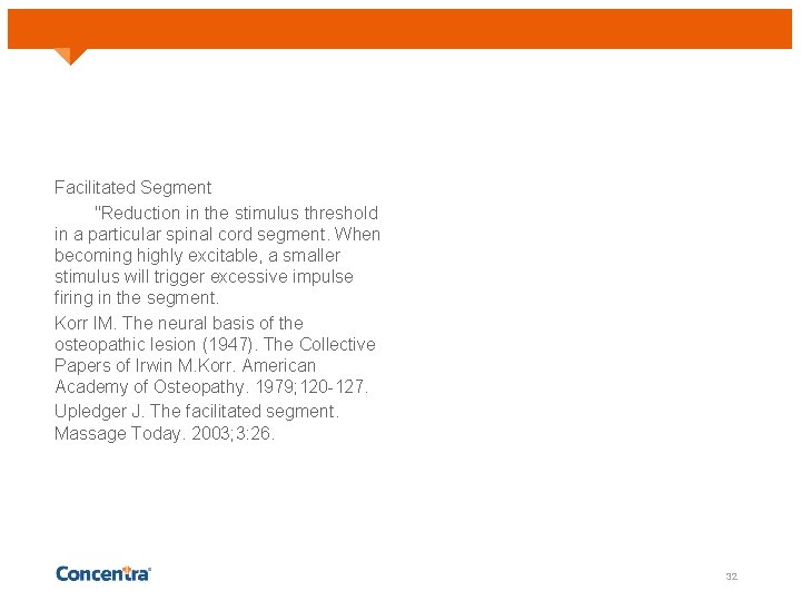 Facilitated Segment "Reduction in the stimulus threshold in a particular spinal cord segment. When