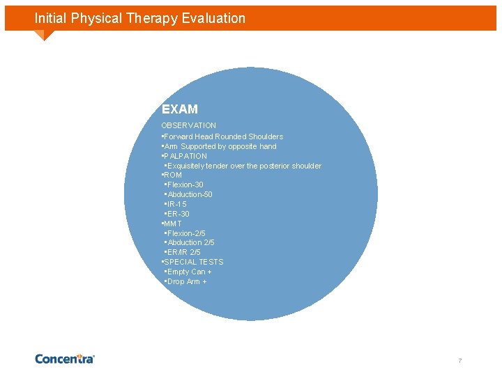 Initial Physical Therapy Evaluation EXAM OBSERVATION • Forward Head Rounded Shoulders • Arm Supported