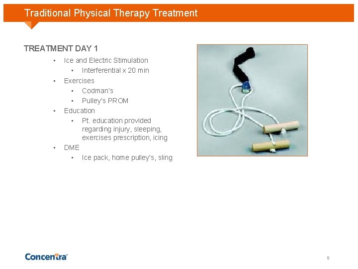 Traditional Physical Therapy Treatment TREATMENT DAY 1 • • Ice and Electric Stimulation •
